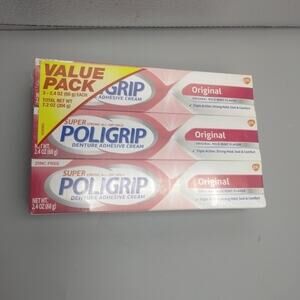 Super Poligrip Denture Adhesive Cream Original Mild Mint Value 3 Pack